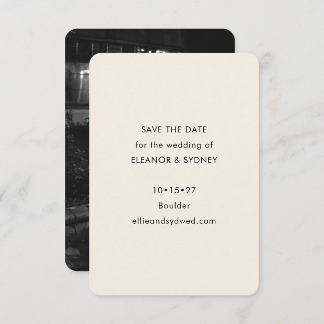 Modernes Minimalistisches Black Ivory Wedding Foto Save The Date (Vorne/Hinten)