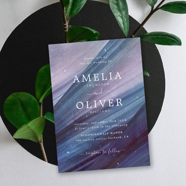 Modernes Minimalistisches Blau und Lila Abstrakte  Einladung (Von Creator hochgeladen)