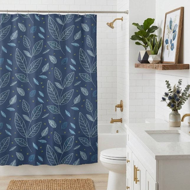 Modernes Minimalistisches Blaues Floral Duschvorhang (Von Creator hochgeladen)