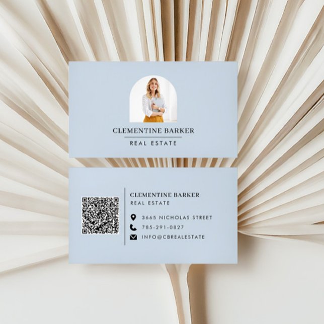 Modernes, minimalistisches, blaues Foto Visitenkarte (Von Creator hochgeladen)