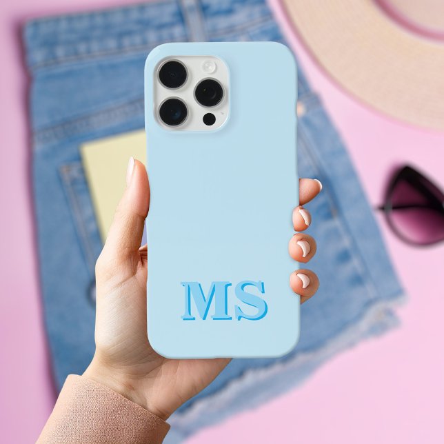 Modernes minimalistisches blaues Initial-Monogramm iPhone 16 Hülle (Von Creator hochgeladen)