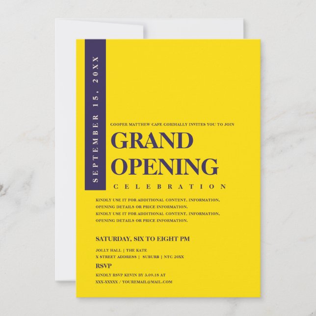 Modernes Minimalistisches Blue & Gold Grand Openin Einladung (Vorderseite)
