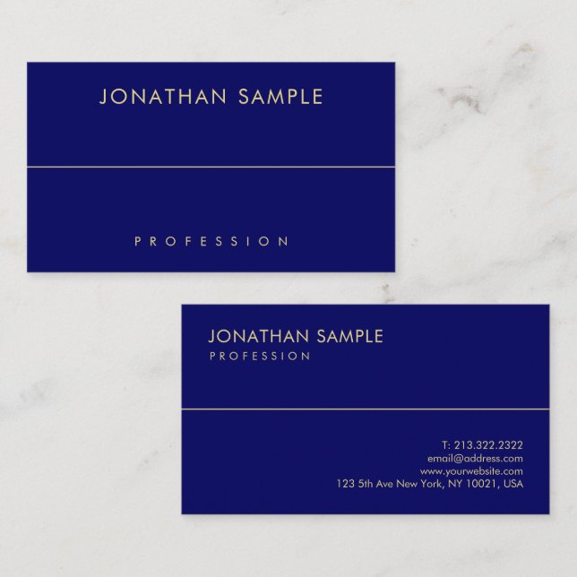 Modernes Minimalistisches Blue-Gold-Template-Elega Visitenkarte (Vorne/Hinten)