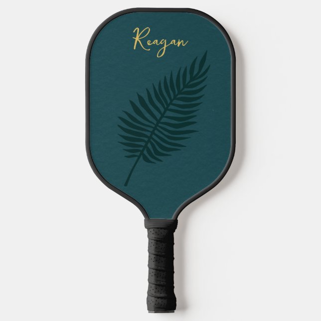Modernes Minimalistisches Blue Palm Leaf Monogram Pickleball Schläger (Vorderseite)