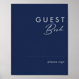 Modernes Minimalistisches Blue Silver Guest Book S Poster