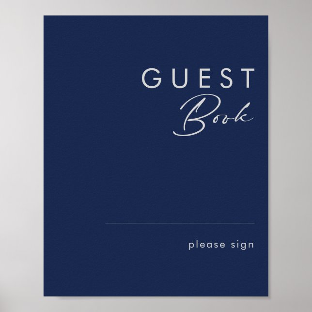 Modernes Minimalistisches Blue Silver Guest Book S Poster (Vorne)