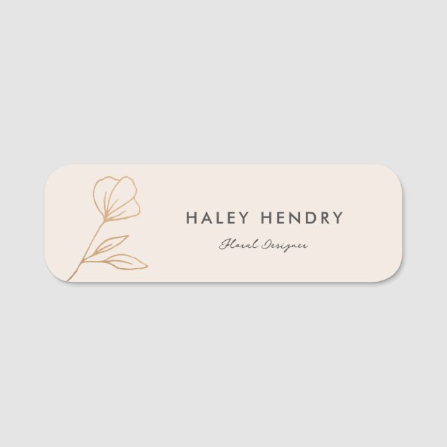 Modernes Minimalistisches Blumengold Namensschild (Vorderseite)
