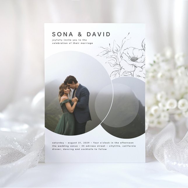 Modernes Minimalistisches Blumenhochzeitungs-Foto Einladung (Modern Minimalist Wedding Photo Invitations)