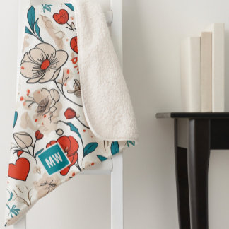 Modernes, minimalistisches Blumenmotiv mit beigem Sherpadecke