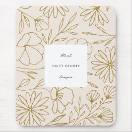 Modernes Minimalistisches Blumenmuster - Gold und  Mousepad