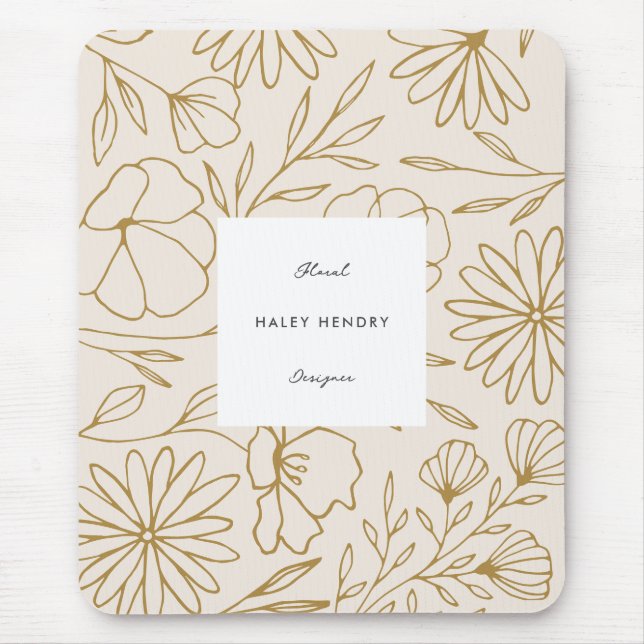 Modernes Minimalistisches Blumenmuster - Gold und  Mousepad (Vorne)
