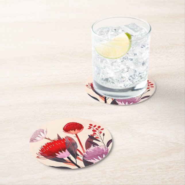 Modernes minimalistisches Boho-Blumen-Motiv Runder Pappuntersetzer (Vor Ort)
