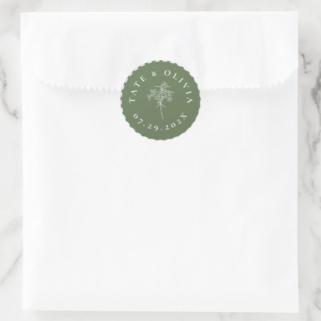 Modernes Minimalistisches botanisches Hochzeitspaa Runder Aufkleber (Tasche)