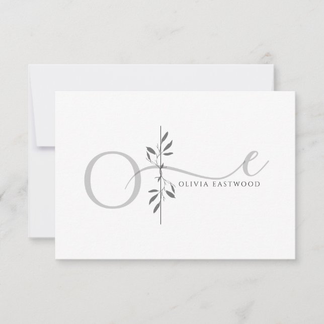 Modernes minimalistisches botanisches Monogramm Mitteilungskarte (Vorderseite)