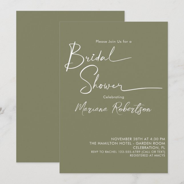 Modernes Minimalistisches Brautparty für Skriptspr Einladung (Vorne/Hinten)