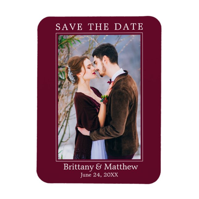 Modernes Minimalistisches Burgund Save the Date Magnet (Vertikal)