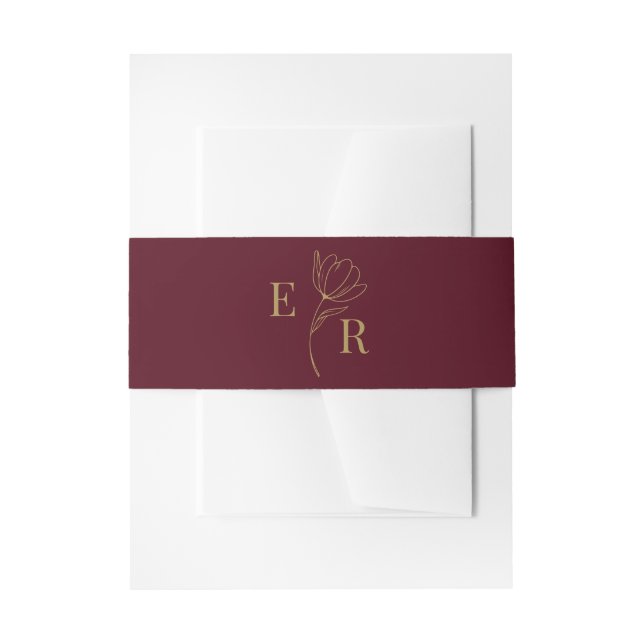 Modernes Minimalistisches Burgundy Floral Monogram Einladungsbanderole (Vorderseite Beispiel)