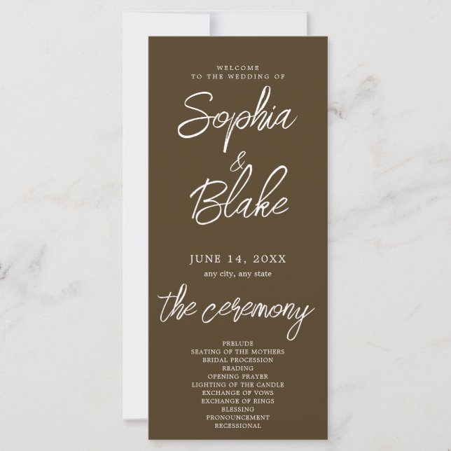 Modernes Minimalistisches Coffee Brown Hochzeitspr (Vorderseite)