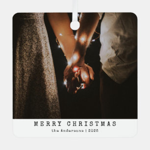 Modernes Minimalistisches Couple Foto Black Christ Ornament Aus Metall