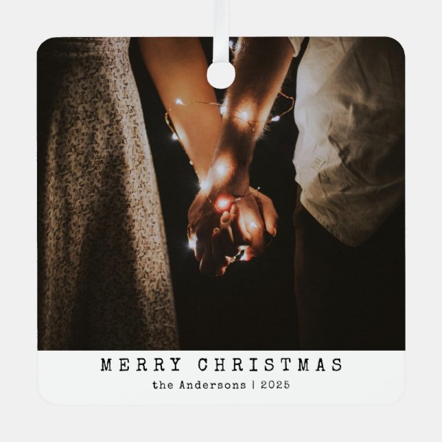 Modernes Minimalistisches Couple Foto Black Christ Ornament Aus Metall (Vorderseite)