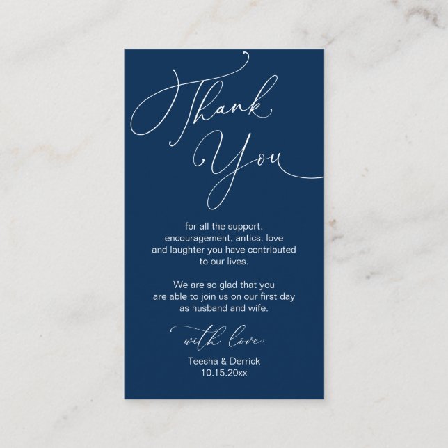 Modernes Minimalistisches Drehbuch, Hochzeit Danke Begleitkarte (Vorderseite)