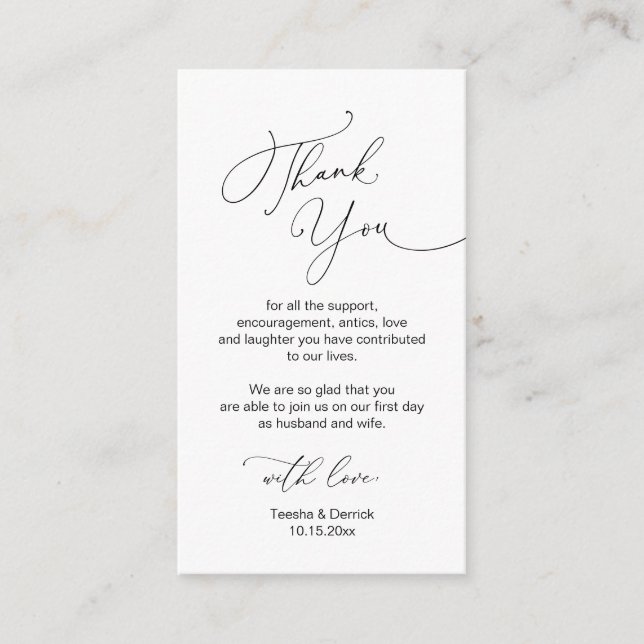 Modernes Minimalistisches Drehbuch, Hochzeit Danke Begleitkarte (Vorderseite)