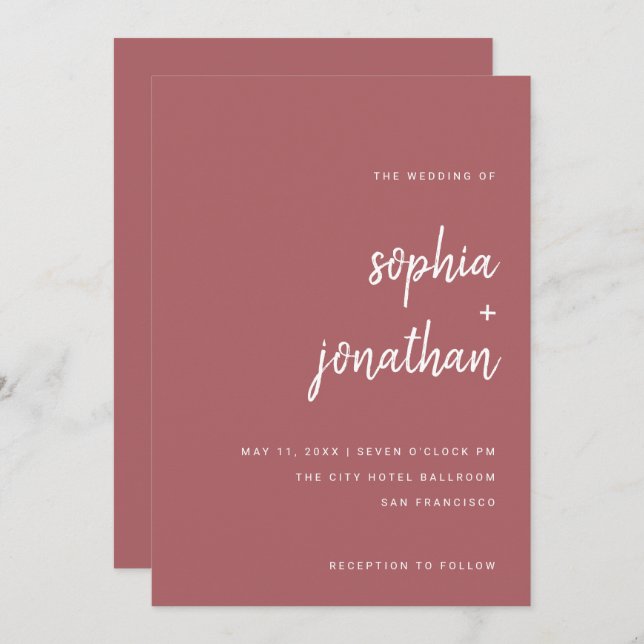 Modernes Minimalistisches Drehbuch Terra Rosa | Ho Einladung (Vorne/Hinten)