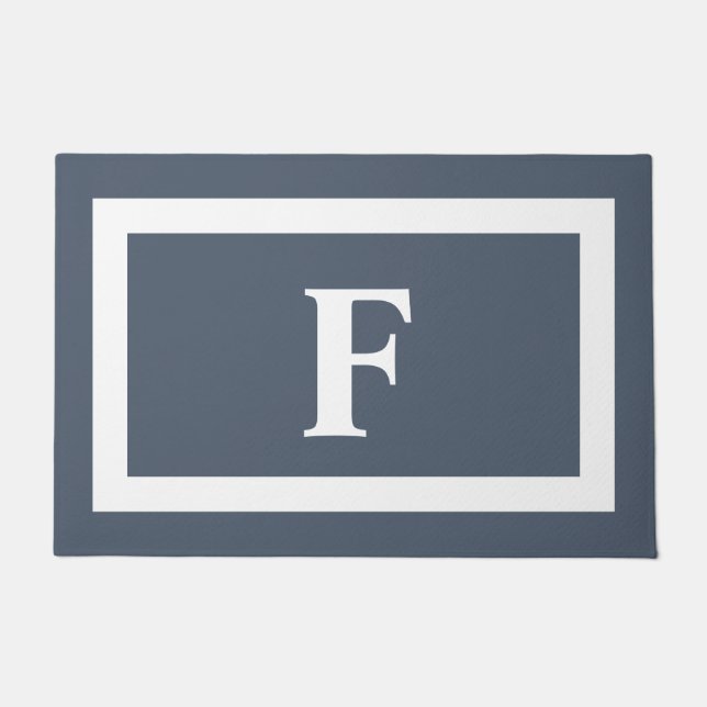 Modernes Minimalistisches, dunkelblaues Monogramm Fußmatte (Vorderseite)