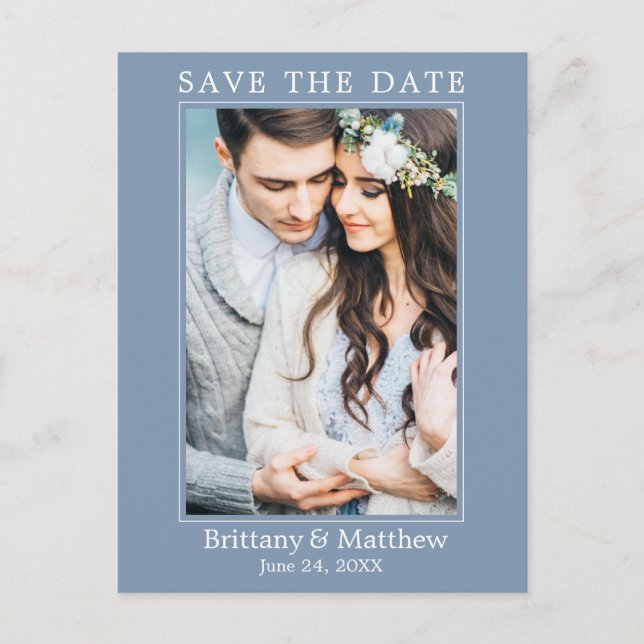 Modernes Minimalistisches Dusty Blue Save the Date Postkarte (Vorderseite)