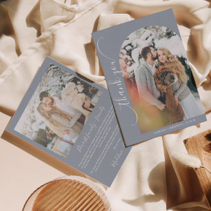 Modernes Minimalistisches Dusty Blue Wedding Foto Dankeskarte