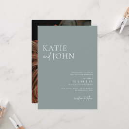 Modernes Minimalistisches Dusty Blue Wedding Foto Einladung