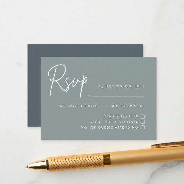 Modernes Minimalistisches Dusty Blue Wedding RSVP Begleitkarte (Vorderseite/Rückseite Beispiel)