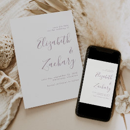 Modernes Minimalistisches Dusty Lilac Script Save Ankündigung