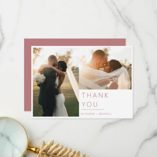 Modernes Minimalistisches Dusty Rose Wedding Foto Dankeskarte