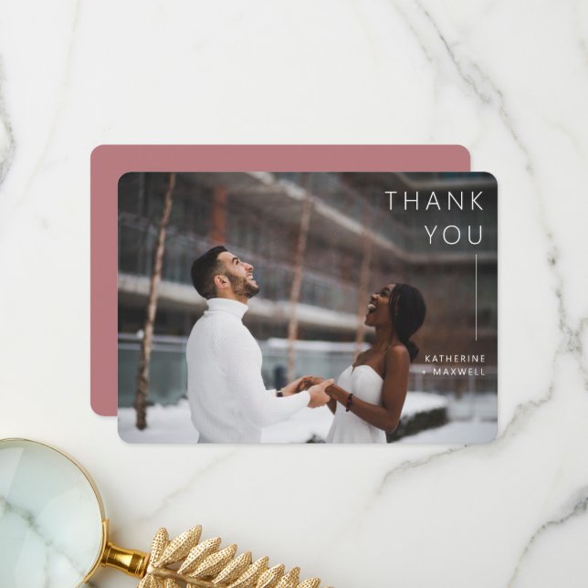Modernes Minimalistisches Dusty Rose Wedding Foto  Dankeskarte (Vorderseite/Rückseite Beispiel)