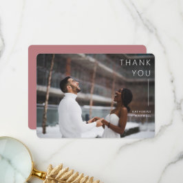 Modernes Minimalistisches Dusty Rose Wedding Foto  Dankeskarte