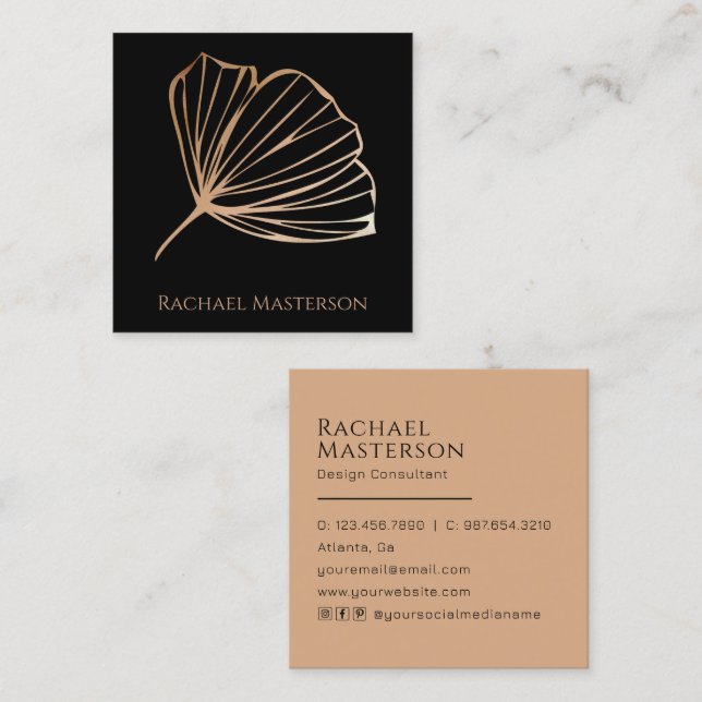Modernes Minimalistisches Einfach Schwarz und Gold Quadratische Visitenkarte (Vorne/Hinten)
