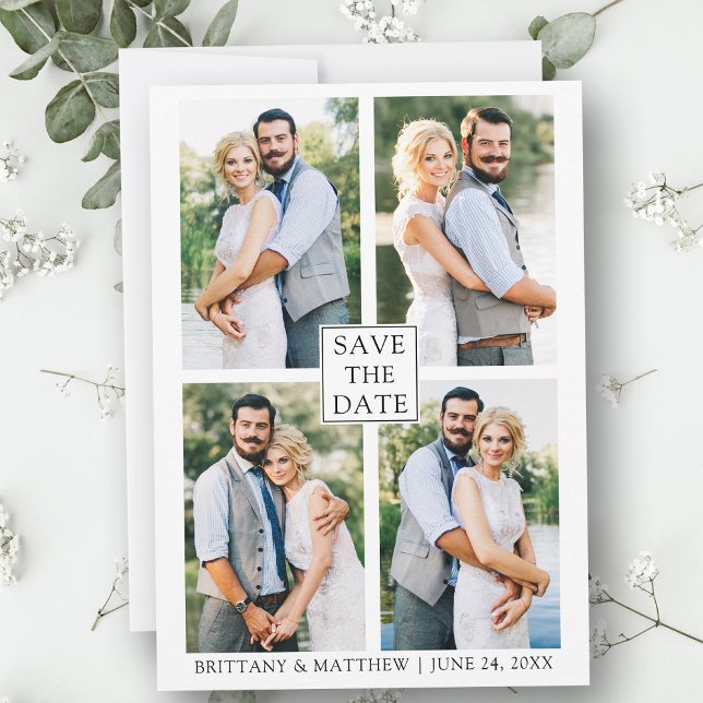 Modernes Minimalistisches Einfaches Haus 4 Foto Save The Date (Customize to change text size, style or to add more text & photos to back of card.)