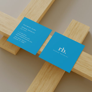 Modernes minimalistisches einfaches Monogramm Blau Quadratische Visitenkarte