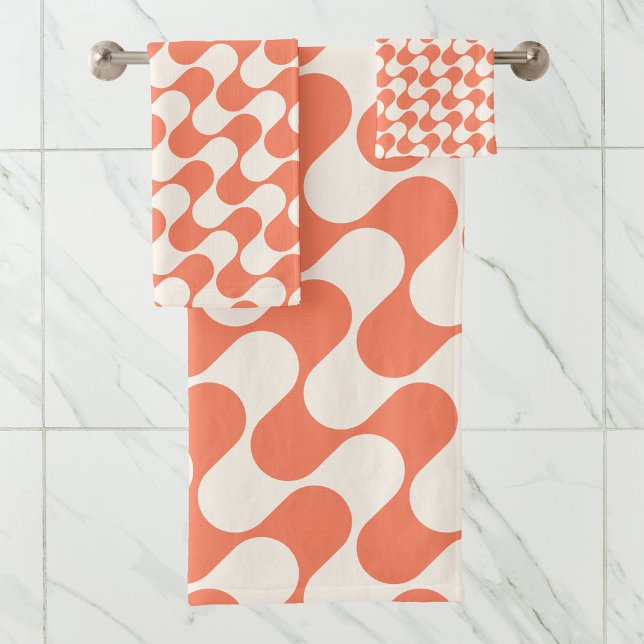 Modernes Minimalistisches Elfenbein & Orange Stilv Badhandtuch Set (Von Creator hochgeladen)