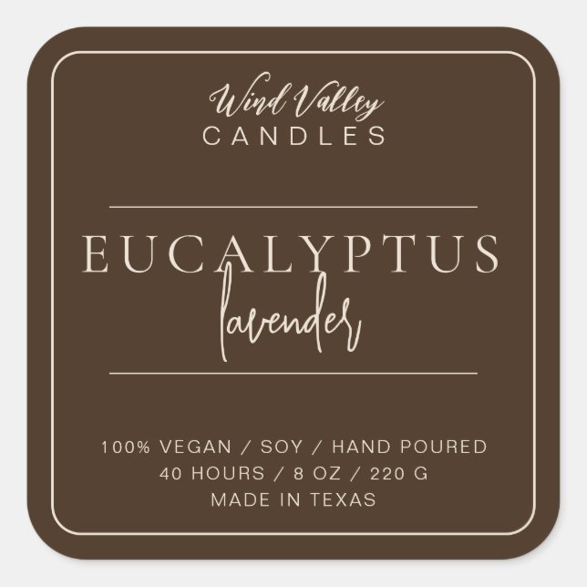 Modernes, minimalistisches Etikett für kaffeebräun Quadratischer Aufkleber (Vorderseite)