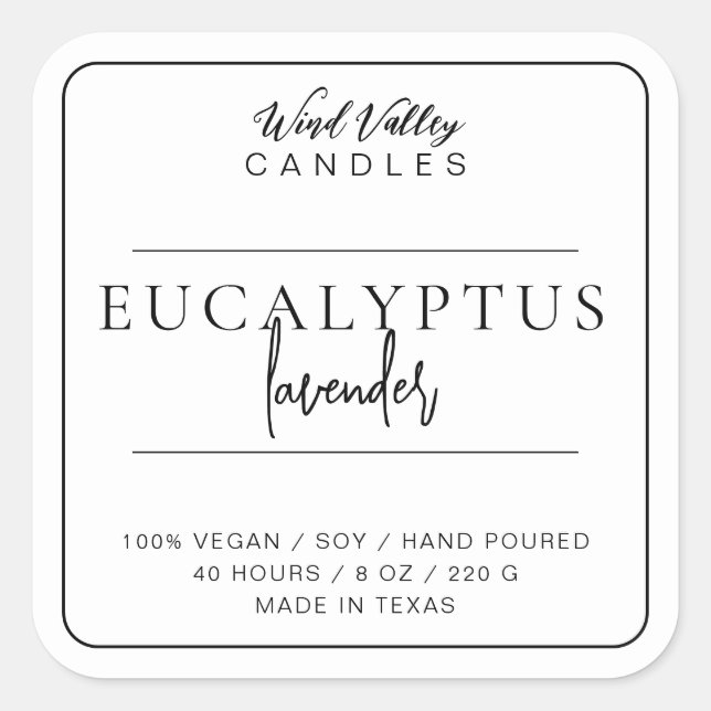 Modernes, minimalistisches Etikett mit schwarz-wei Quadratischer Aufkleber (Vorderseite)