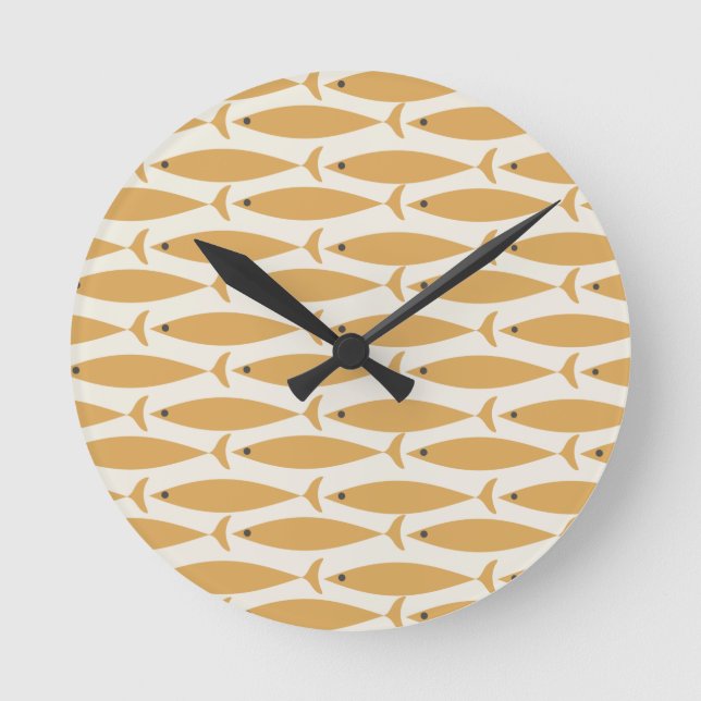 Modernes Minimalistisches Fischmuster aus dem Mitt Runde Wanduhr (Vorderseite)