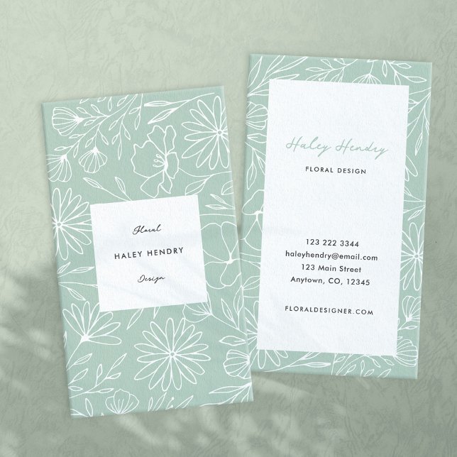 Modernes Minimalistisches florales Muster Grün Visitenkarte (florist minimal modern green pattern business card )