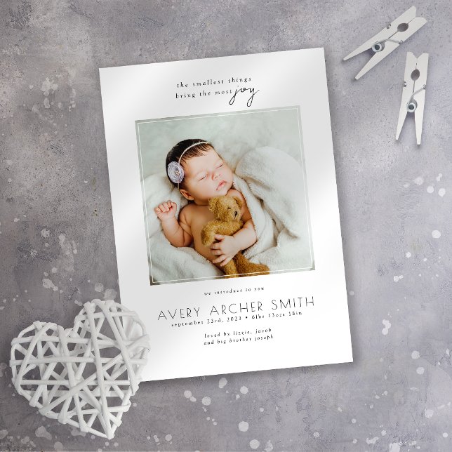 Modernes Minimalistisches Foto Baby Birth Ankündigung (Von Creator hochgeladen)