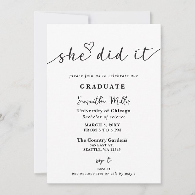 Modernes Minimalistisches Foto, das sie getan hat  Einladung (Vorderseite)