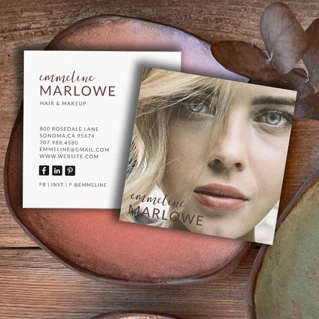 Modernes Minimalistisches Foto für Haarmacher Quadratische Visitenkarte (Von Creator hochgeladen)