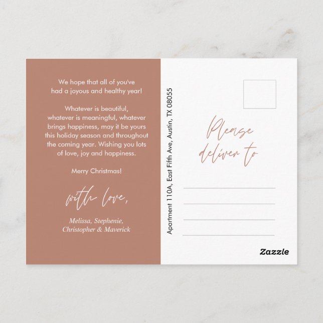 Modernes, Minimalistisches Foto für Weihnachten Postkarte (Rückseite)