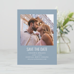 Modernes Minimalistisches Foto Hochzeit Dusty Blue Save The Date