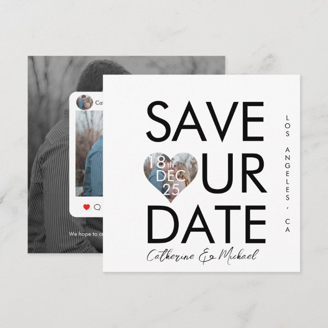 Modernes, Minimalistisches Foto im Stil der Social Save The Date (Vorne/Hinten)